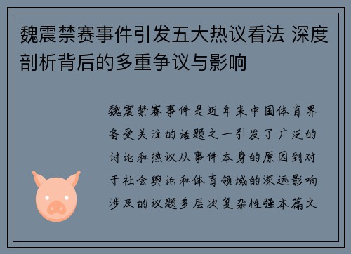 魏震禁赛事件引发五大热议看法 深度剖析背后的多重争议与影响